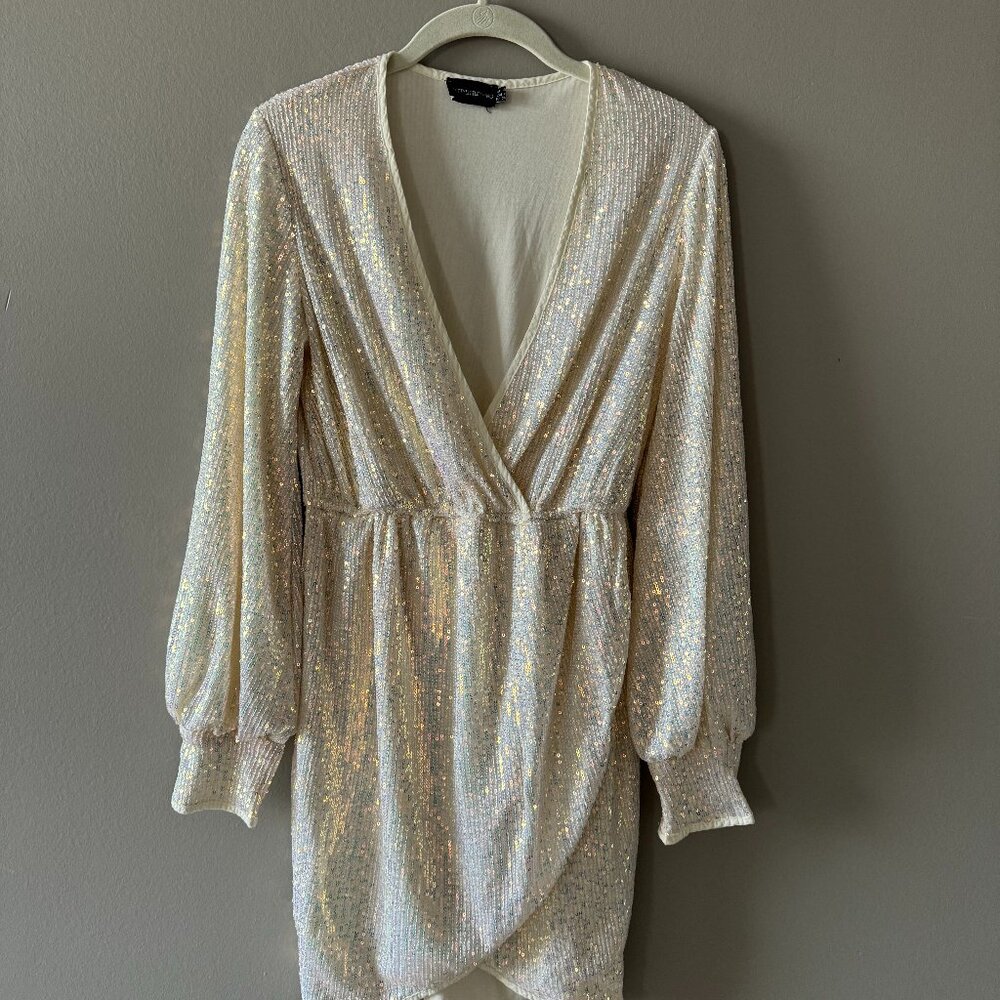 Pretty Little Thing white sequin dress size 4